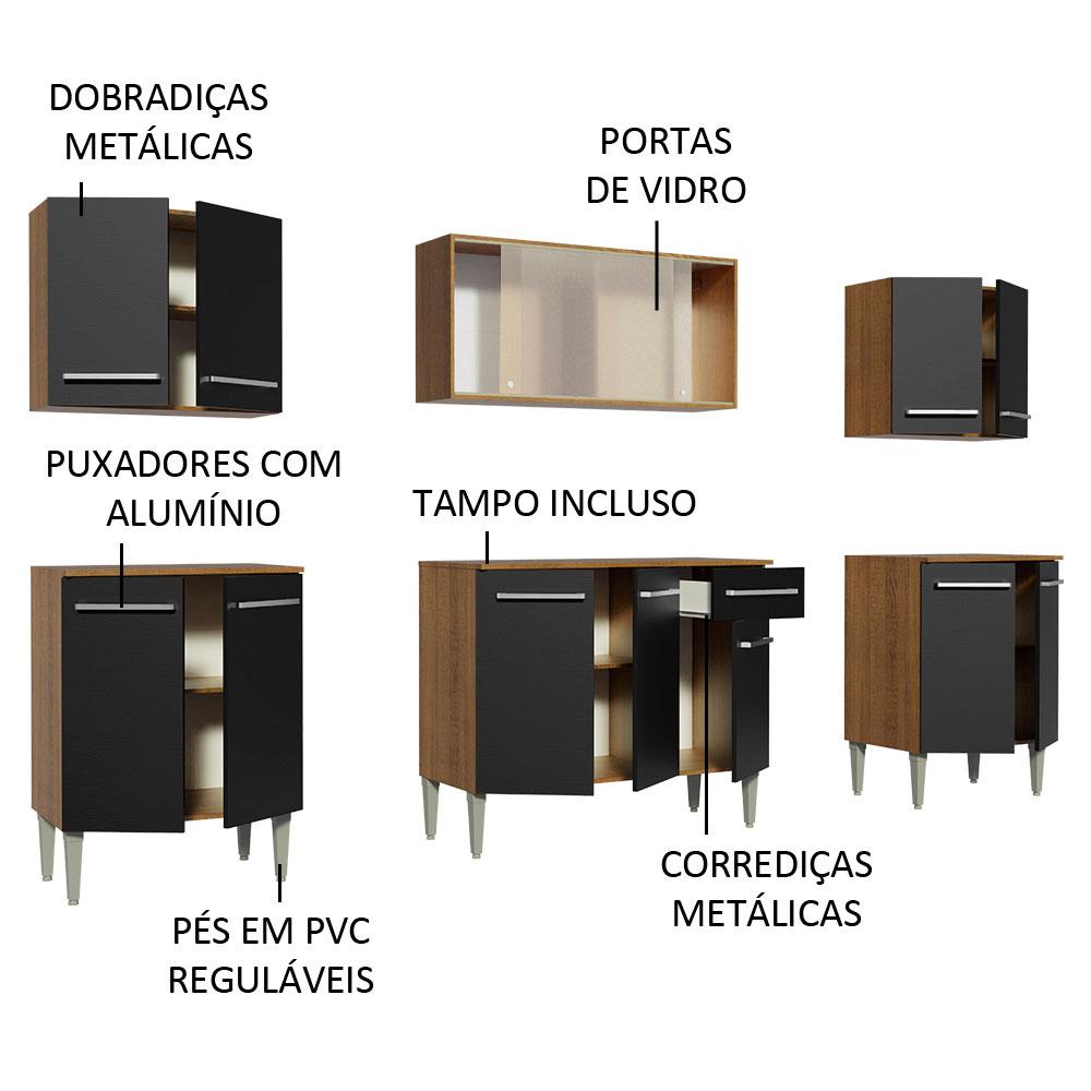 Miniatura Cozinha Completa Madesa Emilly Wind com Balcão e Armário Aéreo - Rustic/Preto Rustic/Preto
