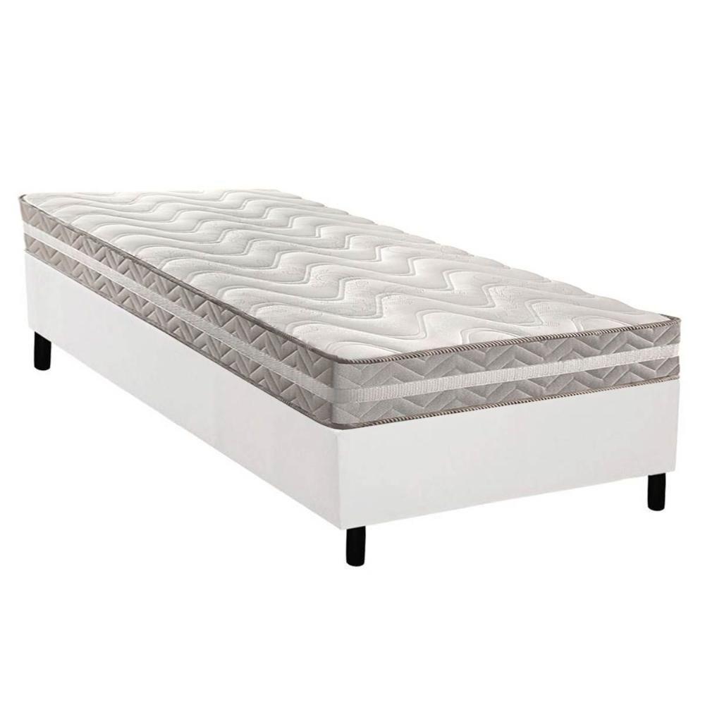 Miniatura Conjunto Box Solteiro Colchão Espuma Paropas D33 D45 Pro Sono Double Face Prata + Base Crc Courano White (88x188)