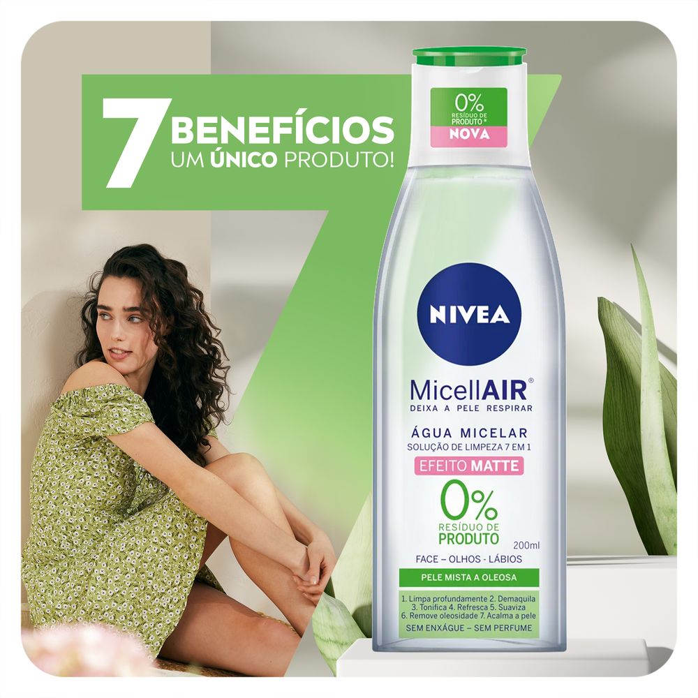 Miniatura Água Micelar Nivea MicellAIR Solução de Limpeza 7 em 1 Efeito Matte 200ml