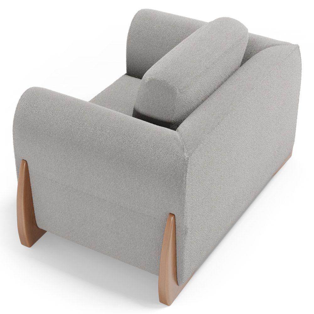 Poltrona Decorativa Living Bloom Com Pés De Madeira Bouclê Cinza - Desk Design
