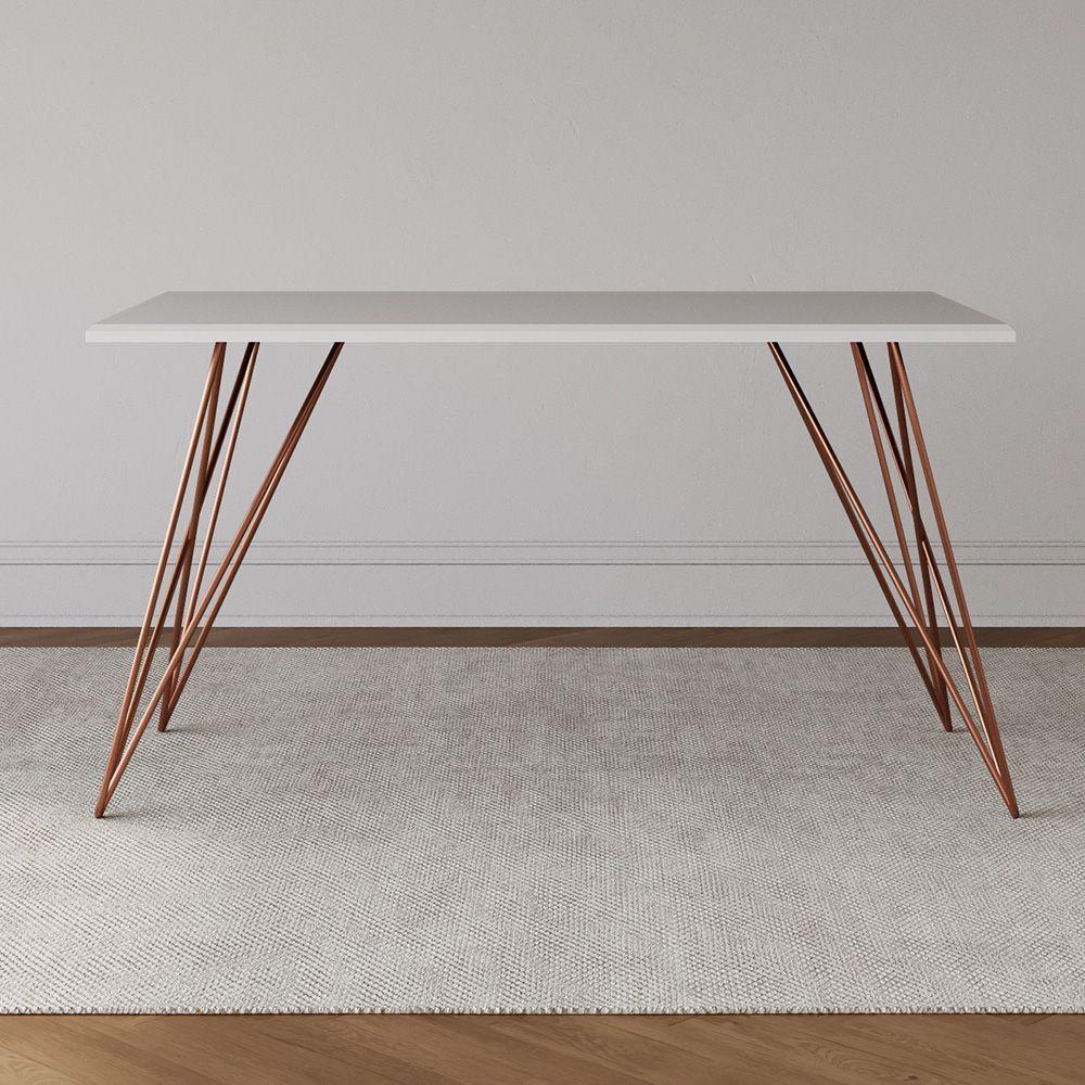 Conjunto Mesa De Jantar 6 Cadeiras Katrina Cobre Trama Premium Cobre E Branco 150 Cm - Cor: Marrom