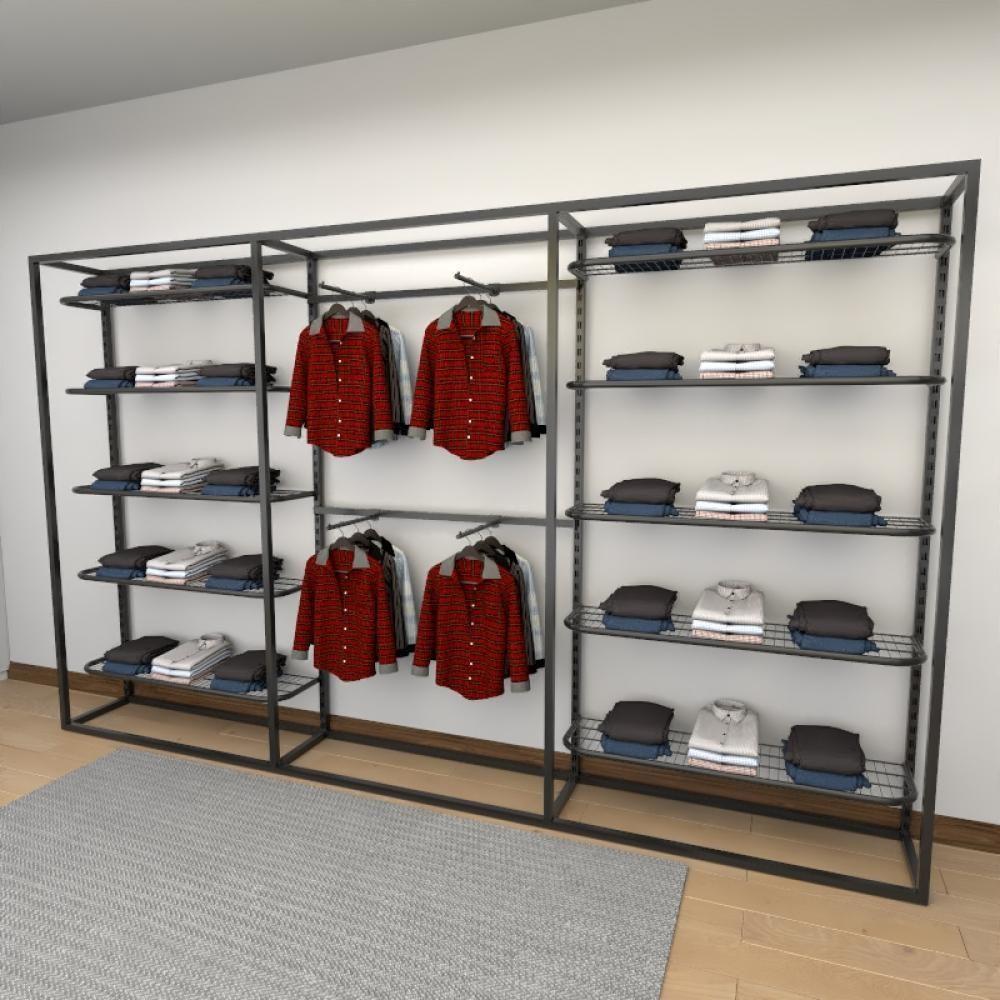 Miniatura Closet Araras, Guarda Roupas Aberto Industrial Com 19 Peças Preto Fdprp156