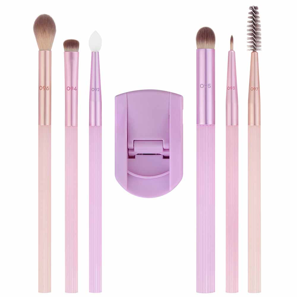 Miniatura Real Techniques Pastel Pop Frosted Lids Eye Kit - 6 Pincéis para Olhos + 1 Mini Curvador de Cílios Kit
