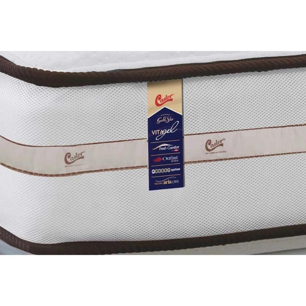 Miniatura Cama Box Queen: Colchão Molas Ensacadas Castor Pocket Gold Star Vitagel Class + Base White(158X198)