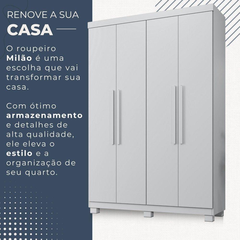 Guarda Roupa Milão 4 Portas 3 Gavetas Em Mdp Benetil Móveis Branco