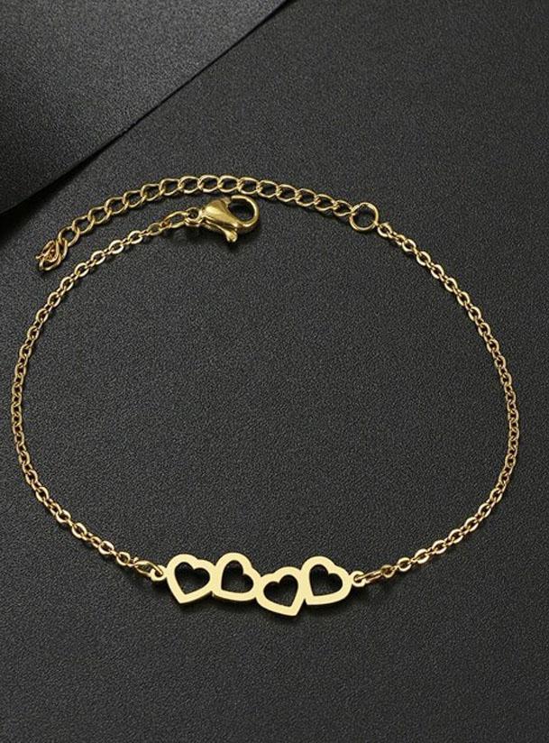 Miniatura Pulseira Feminina Corações - Banhada A Ouro 18K