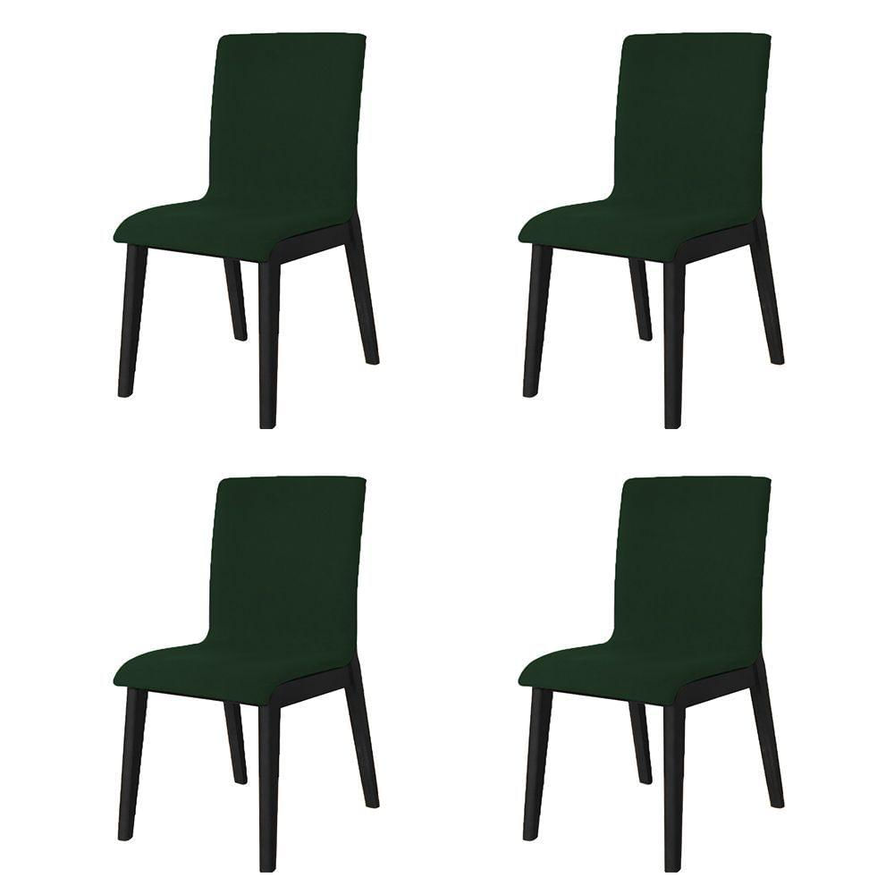 Miniatura Kit 4 Cadeiras De Jantar Diamante Estofada Em Veludo Verde Base Madeira Maciça Preto