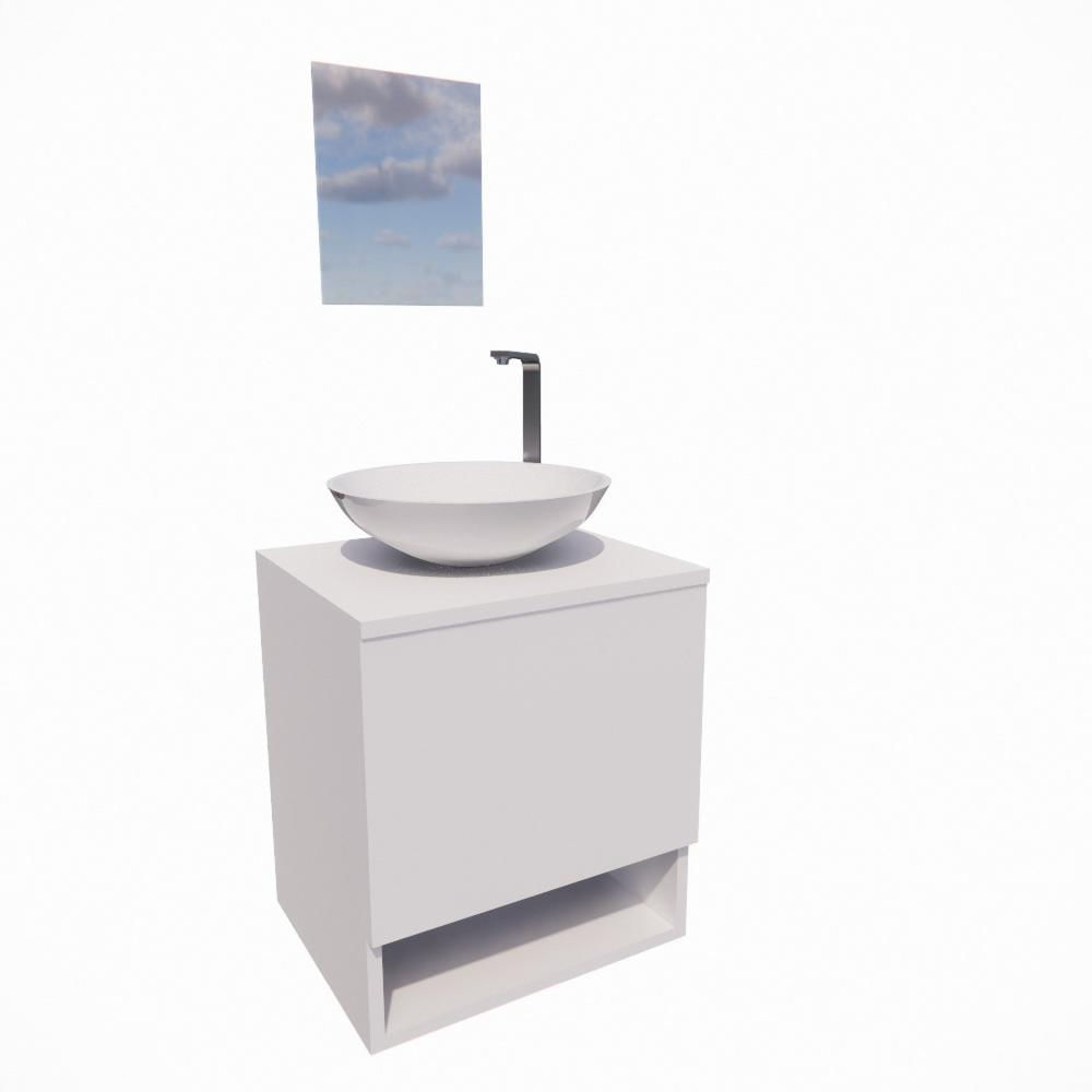 Miniatura Gabinete Armário para Banheiro com Cuba e Espelho 40cm Branco