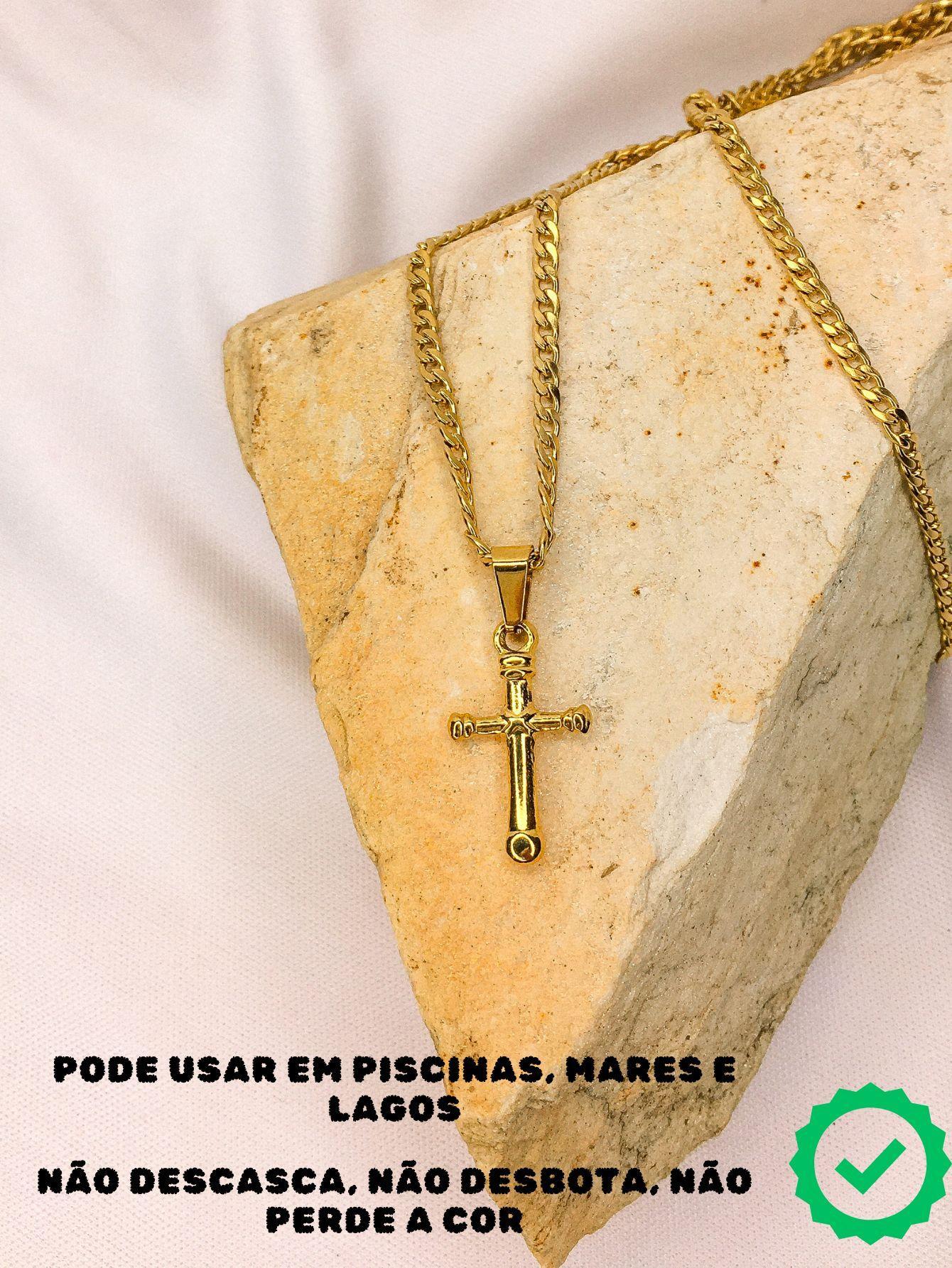 Miniatura Corrente Cordão Masculino Longo 70Cm Fino 3Mm Crucifixo Cruz