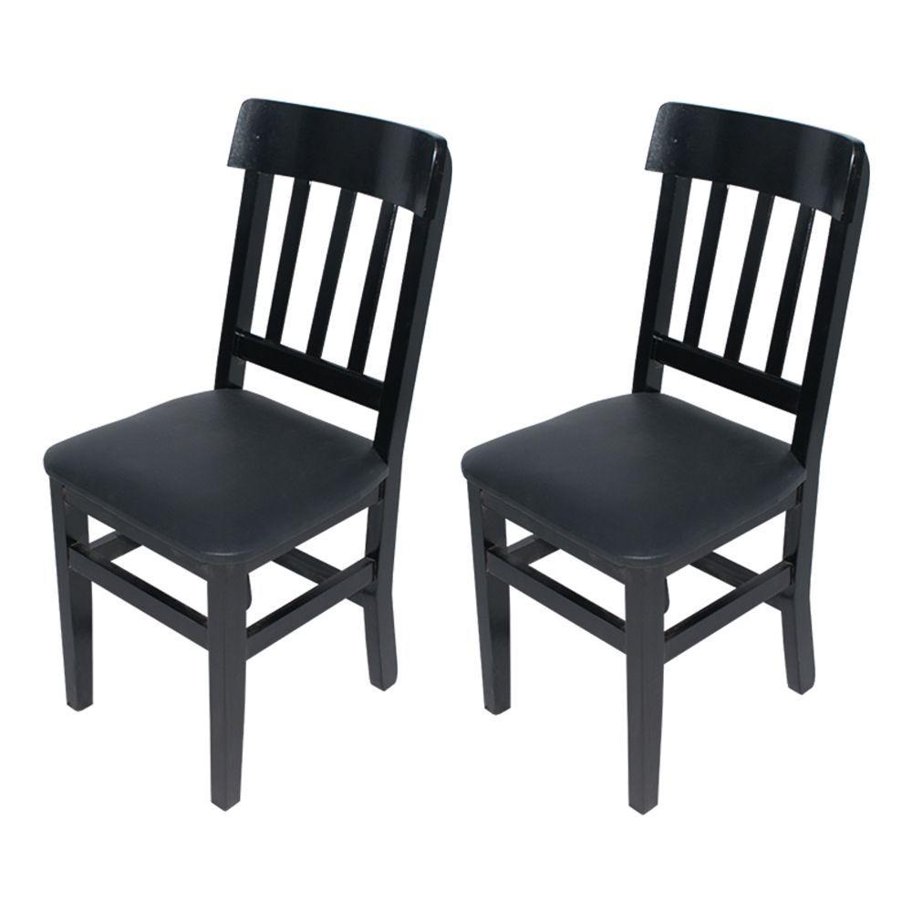 Miniatura Kit 2 Cadeiras Fixas Pretas Estofadas Pretas Mineira Em Madeira Maciça Para Bares Preto