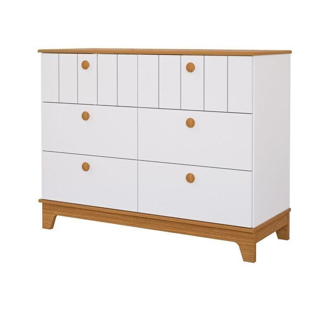 Conjunto Quarto de Bebê 1 Berço 1 Cômoda 6 Gavetas Chantilly Branco/Nature