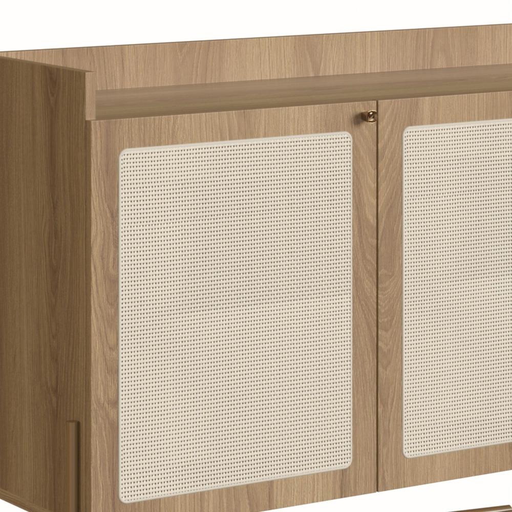 Buffet Aparador 3 Portas 2 Gavetas Palhinha Pé Metal Dourado Oslo Artesano Hanover/Dourado
