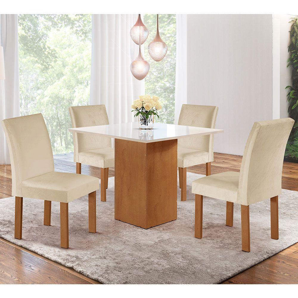 Miniatura Conjunto Mesa De Jantar Dakota 4 Cadeiras Napoles Cel Móveis Cinamomo/off White/bege