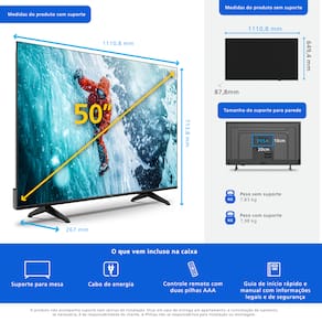 Smart TV 50" 4K Philips 50PUG7300/78 UHD Titan OS Pixel Precise Comando de Voz Preta
