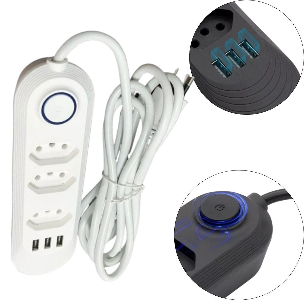 Miniatura Extensão Filtro Linha Ppremium 3 Tomadas 3 Usb Br Bivolt 2