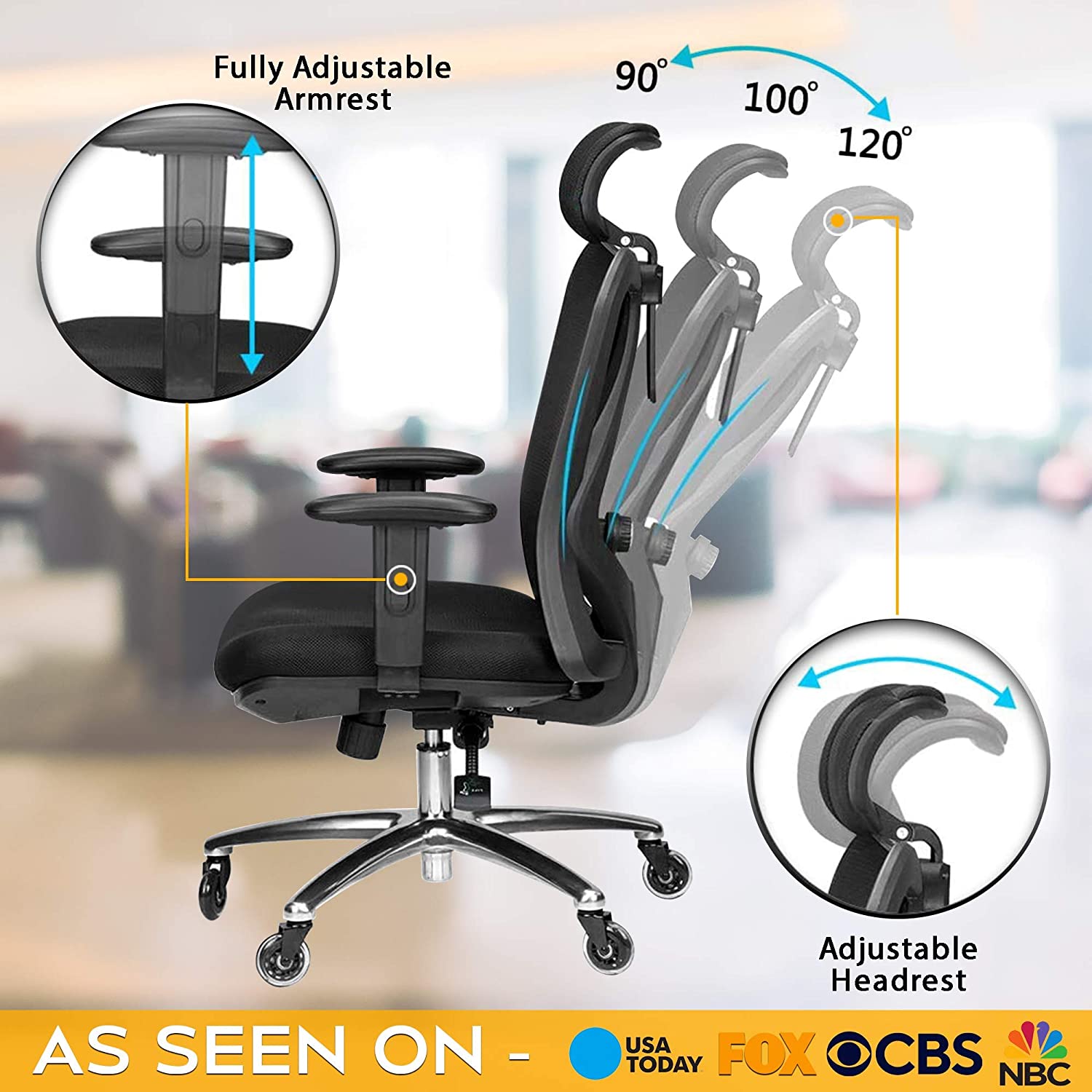 Miniatura Duramont Ergonomic Office Chair Adjustable Desk Chair with Lumbar Support and Rollerblade Wheels High Back Chairs with Breathable Mesh Thick Seat Cushion Head and Arm Rests Reclines