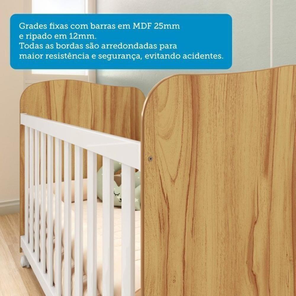 Quarto de Bebê Completo com Guarda Roupa 3 Portas Cômoda e Berço 100% Mdf Mimo Espresso Móveis Branco Brilho/Amêndoa