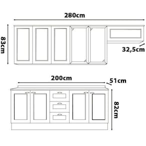 Cozinha Completa Henn Americana com 10 Portas, 3 Gavetas e 280 cm de Largura - Branco/Calcare BP