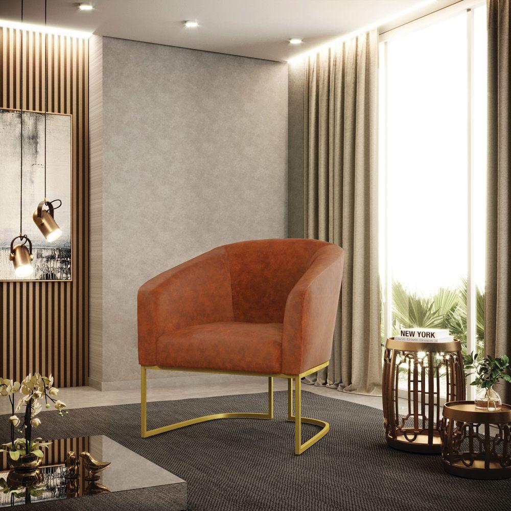 Kit 02 Poltronas Corano Base Industrial Dourada Cor Nozes