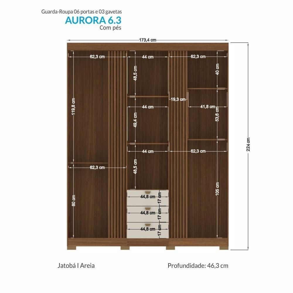 Miniatura Guarda-roupa Aurora 03 Portas com Pés Jatobá/Areia