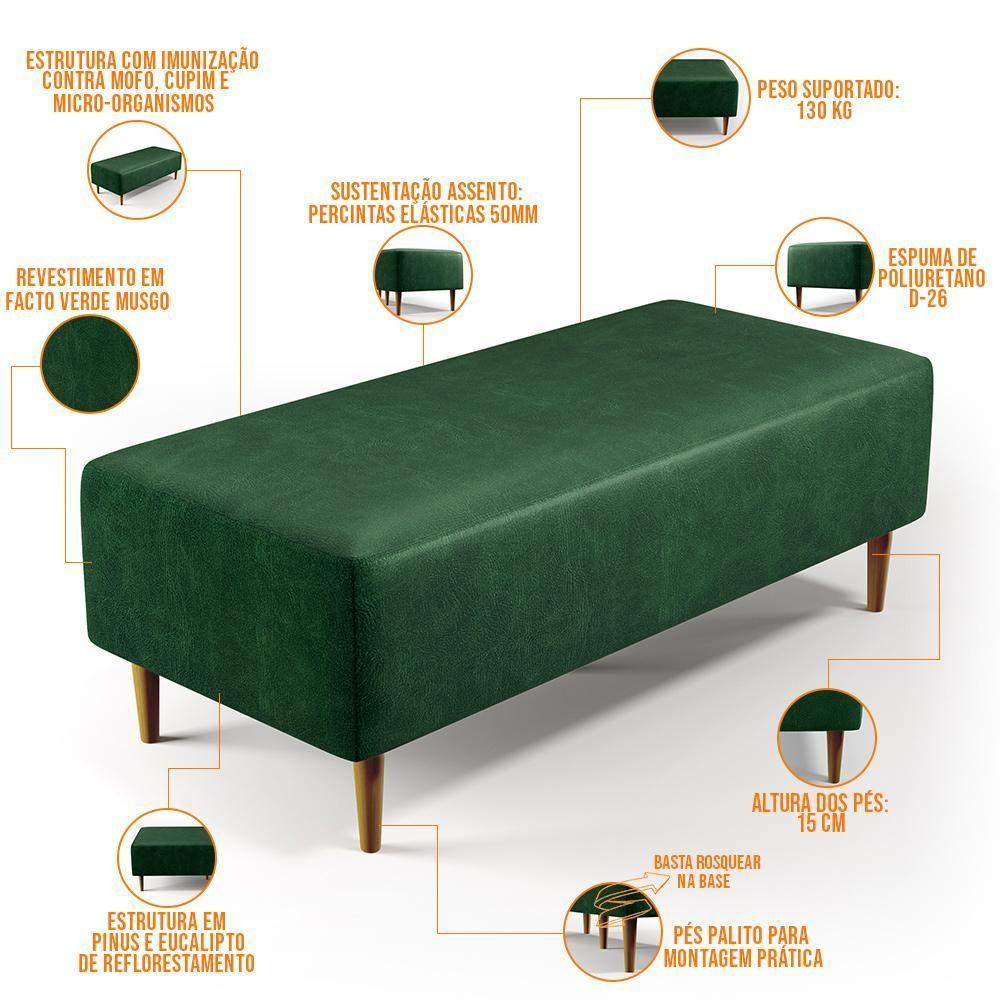 Kit 2 Puffs Pés Palito 120x50cm Verde Musgo