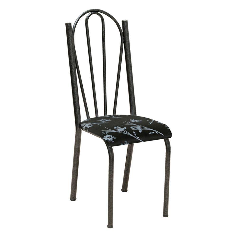 Miniatura Kit 2 Cadeiras De Cozinha Alasca Estampado Preto Florido Pés De Ferro Cromo Preto - Pallazio