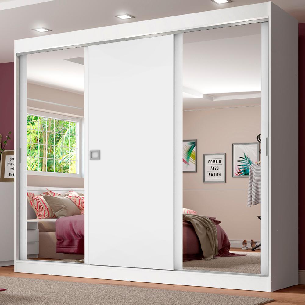 Miniatura Guarda-Roupa Casal Madesa Napoli 3 Portas de Correr com Espelho - Branco Branco