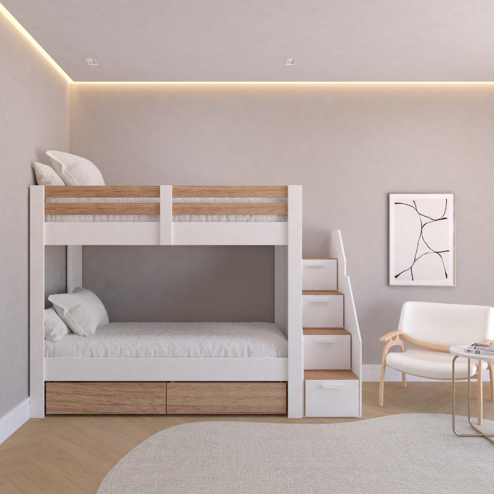 Miniatura Beliche Solteiro Adulto com 2 Gavetões e 4 Nichos Star Plus Casatema Branco/Amadeirado