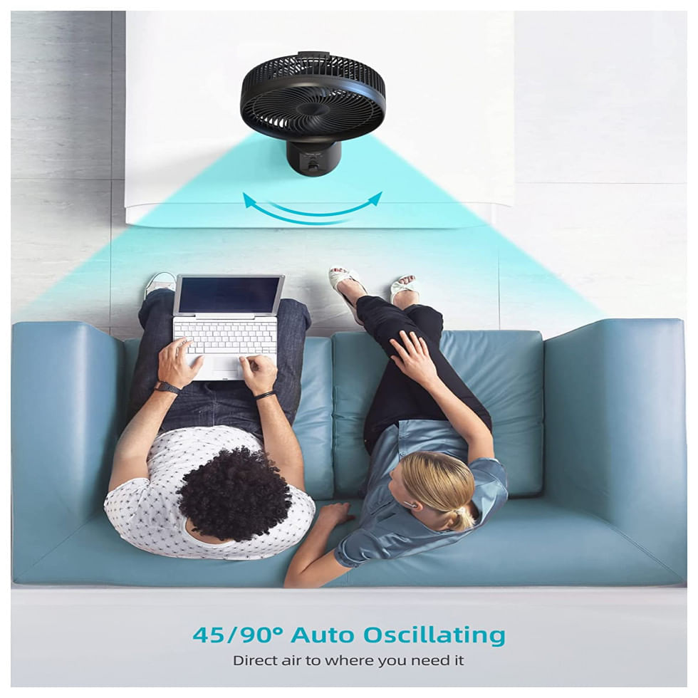 Miniatura Ventilador de Mesa Portátil Zoolb com Altura Ajustável, Controle Remoto e Bateria Recarregável, Preto