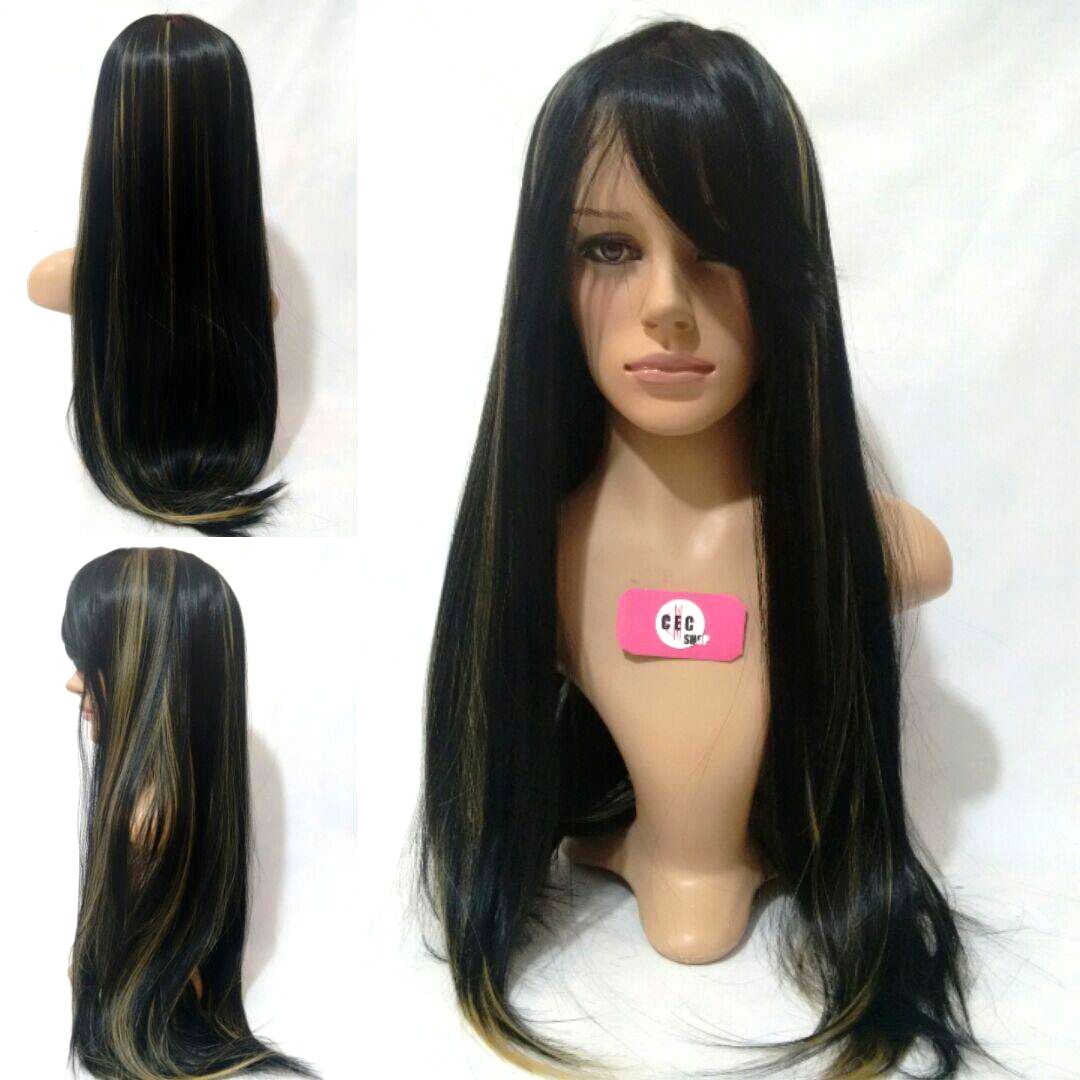 Miniatura Peruca Lace Wig Lisa Preto com luzes Fibra Futura