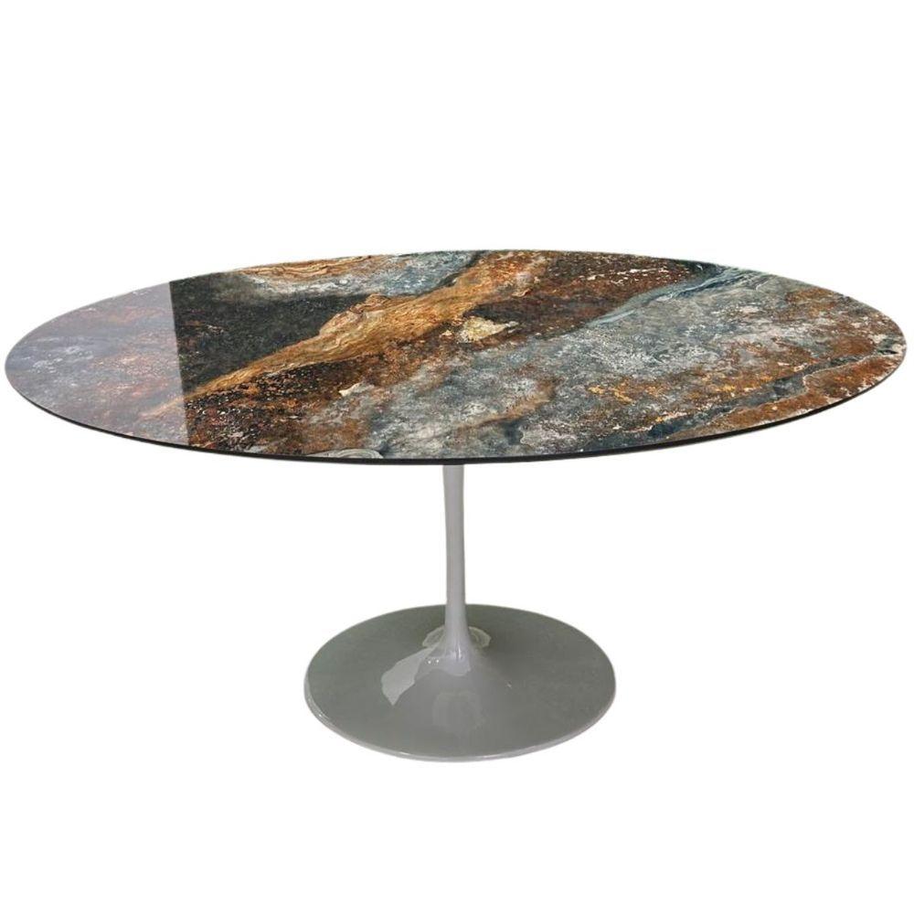 Miniatura Mesa De Jantar Saarinen Oval 120x80cm Calacata Marmorizada Estelar