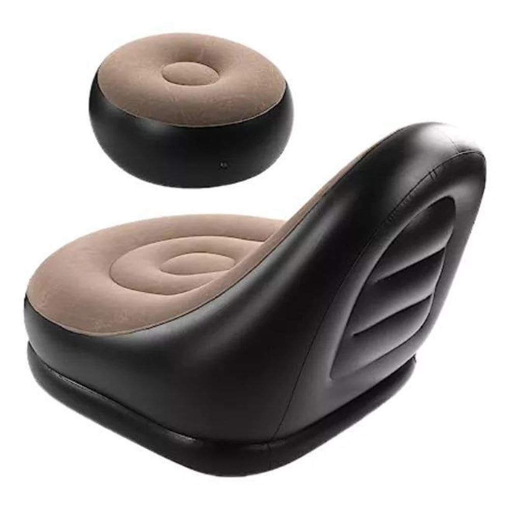 Sofa Poltrona Inflavel Kit 2 Em 1 Com Puff Ultra Lounge Cama Colchao Portatil Quarto Sala Jardim Piscina Luxo
