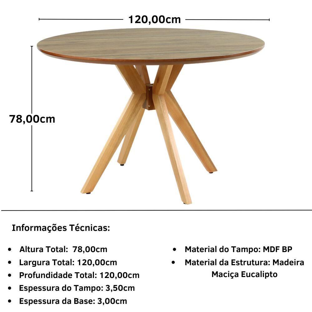 Miniatura Conjunto Mesa De Jantar Redonda Marci Premium Natural 120cm Com 4 Cadeiras Eames Eiffel - Branco