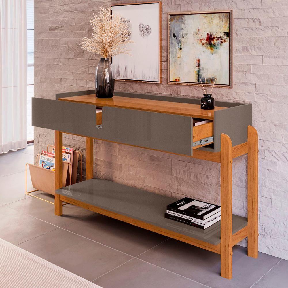 Miniatura Aparador De Sala 2 Gavetas 130cm Nay C14 Cinza Perola/cedro - Mpozenato