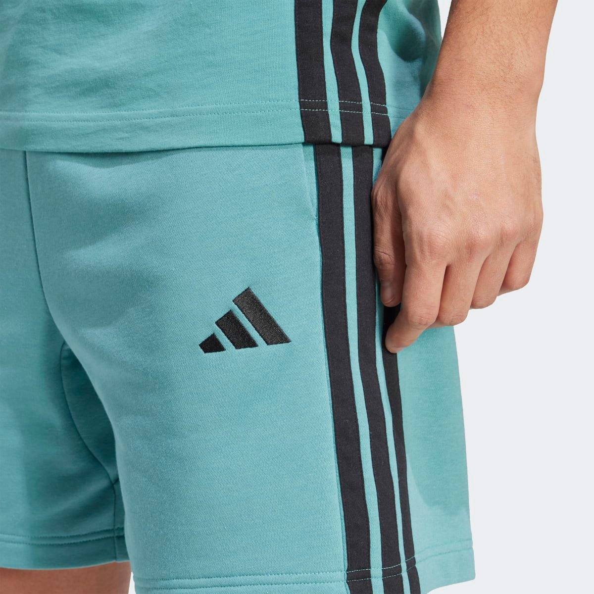 Miniatura Shorts Adidas 3 Stripes French Terry Masculino Azul Turquesa - G