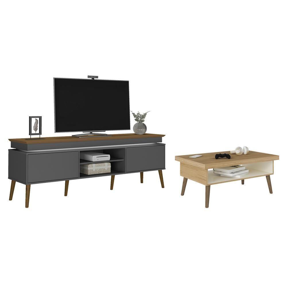 Miniatura Jogo Mesa De Centro E Rack Camberra Carvalho Grafite