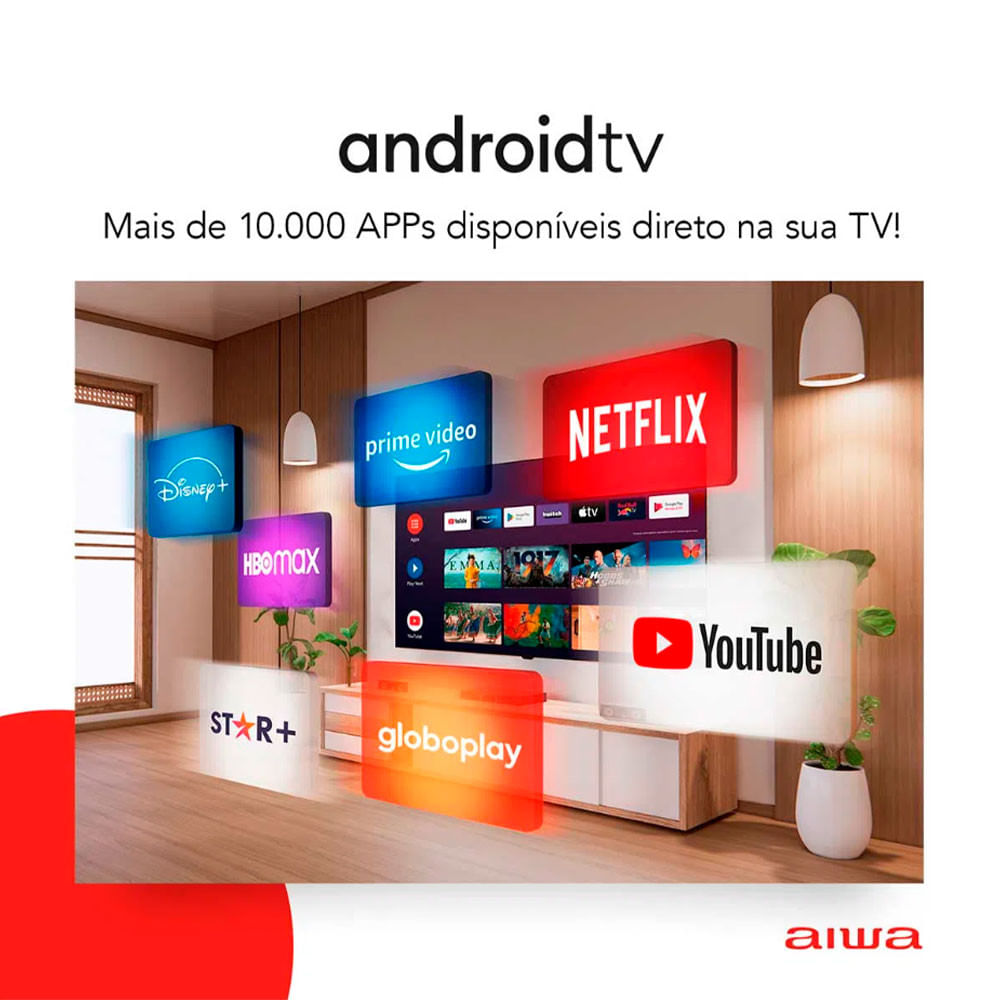 Miniatura Smart TV D-LED 32 Polegadas AIWA Full HD Android Borda Ultrafina Preto - Bivolt