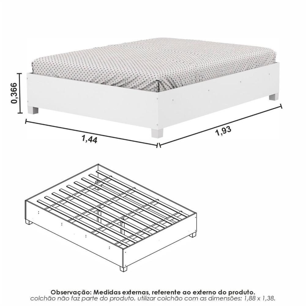 Guarda-roupa Casal Modulado 5 Portas com Cama Santiago 3 Portas com Espelho 5 Gavetas Branco