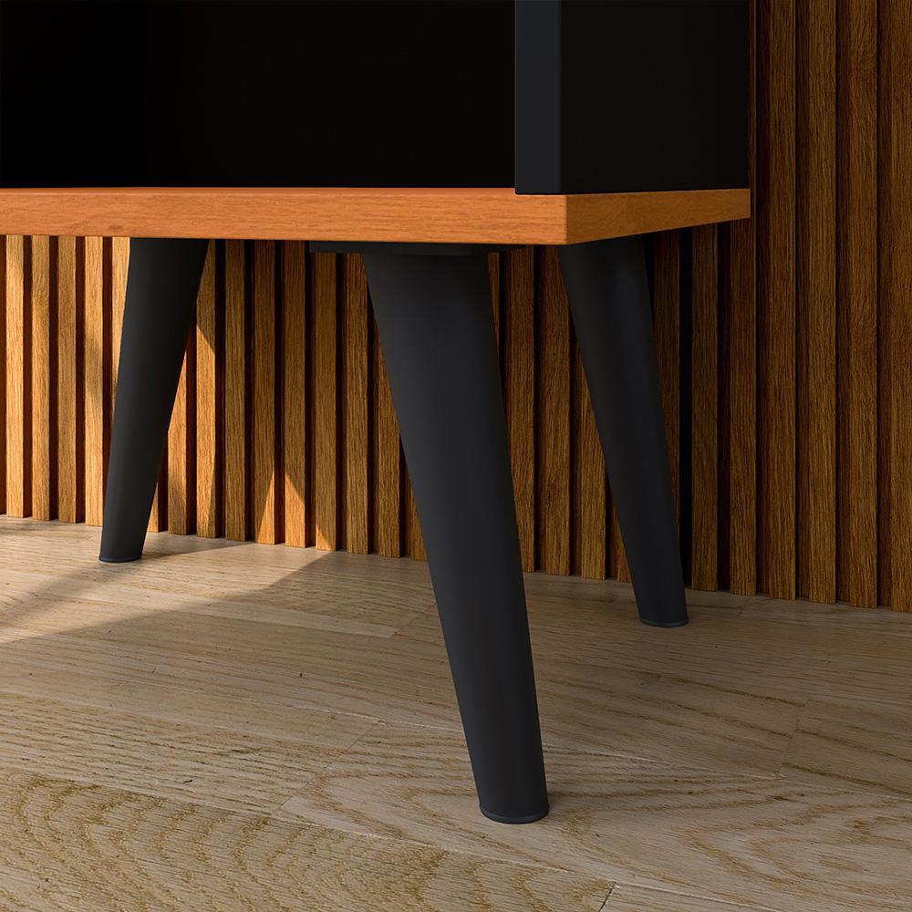 Kit 2 Mesas Cabeceira Decore Mesinha Gaveta Nicho Aparador Buffet Wood New Preto/Cinamomo Retrô Pés Palito - Lojas RPM