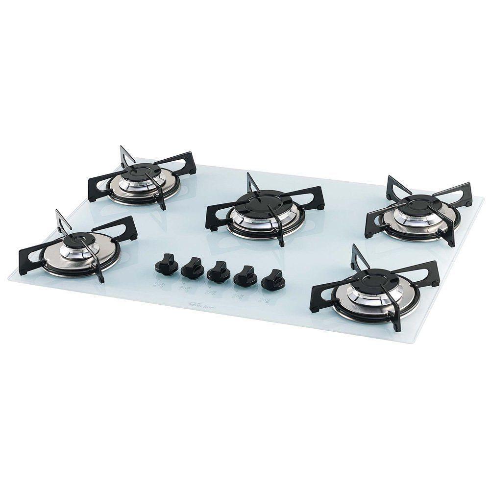 Miniatura Cooktop A Gás 5 Bocas Mesa Vidro Fischer 1642 Branco Bivolt