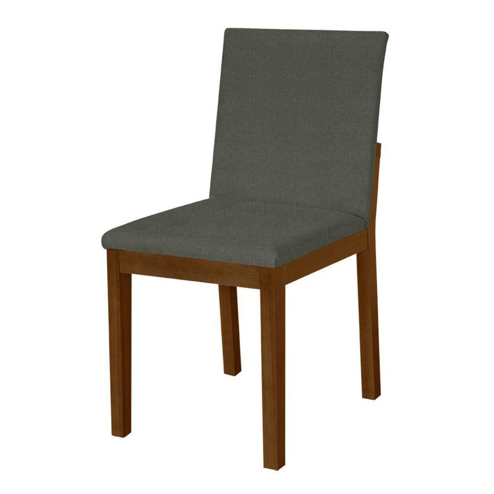 Miniatura Kit 2 Cadeiras De Jantar Pérola Estofado Liso Linho Chumbo Base Madeira Maciça Imbuia