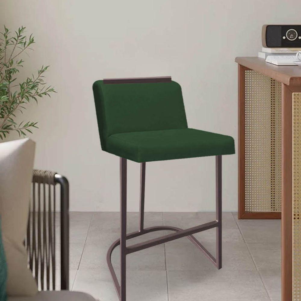 Miniatura Banqueta Com Encosto Nynna Luxo Confort Bistrô Cozinha Ferro Marrom Suede Verde - Amey Decor