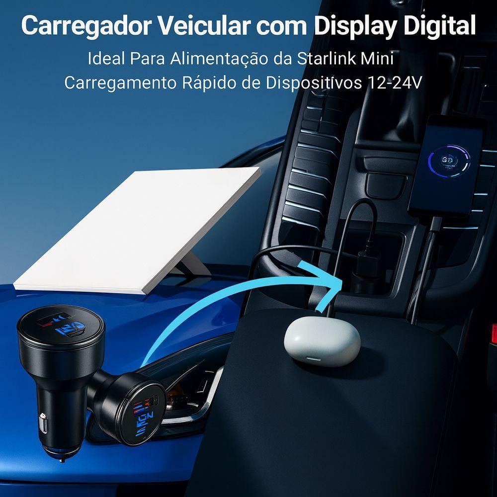 Miniatura Cabo Carregador Veicular Adaptador 3 Em 1 Starlink Mini 2m – Energia Rápida E Estável Em Qualquer Lugar