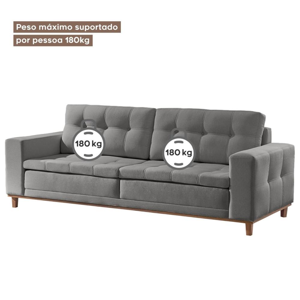 Sofá 2 Lugares 170cm Molas Ensacadas Living Braúna Ecosono Cinza