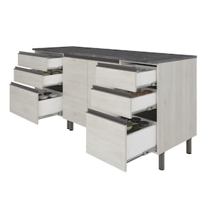 Cozinha Bartira Cristal com 7 Portas, 6 Gavetas, 4 Prateleiras e Nicho para Micro-ondas - 260cm de Largura Freixo