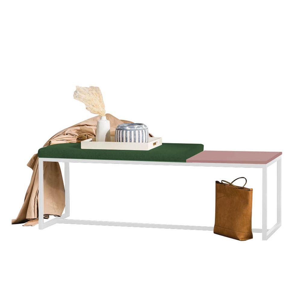 Miniatura Banco Recamier Puff 140cm Industrial Branco Suede Verde Tampo Quadrado Rose