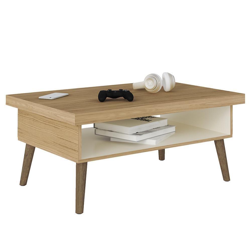 Jogo Mesa De Centro E Rack Camberra Carvalho Grafite