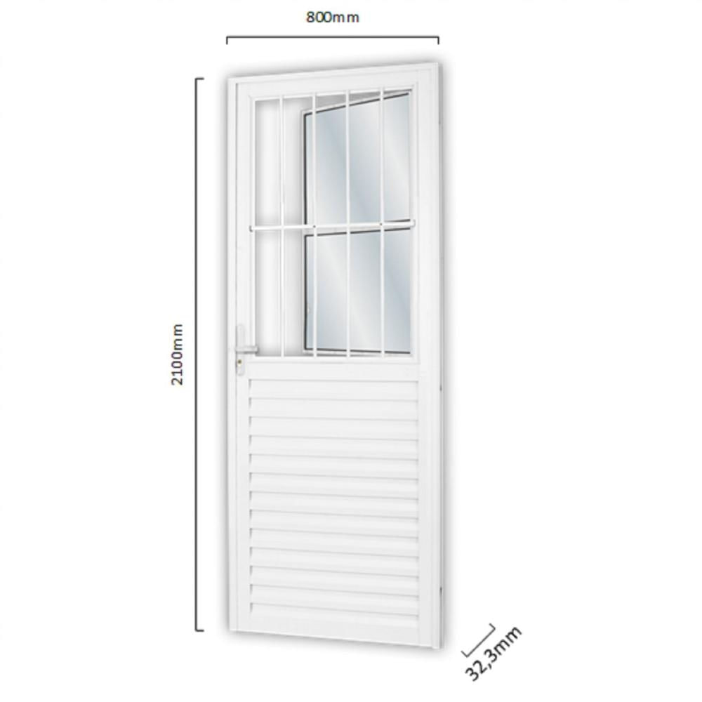 Miniatura Porta de Aluminio Com Postigo Vidro Liso 210x80 MGM Branco