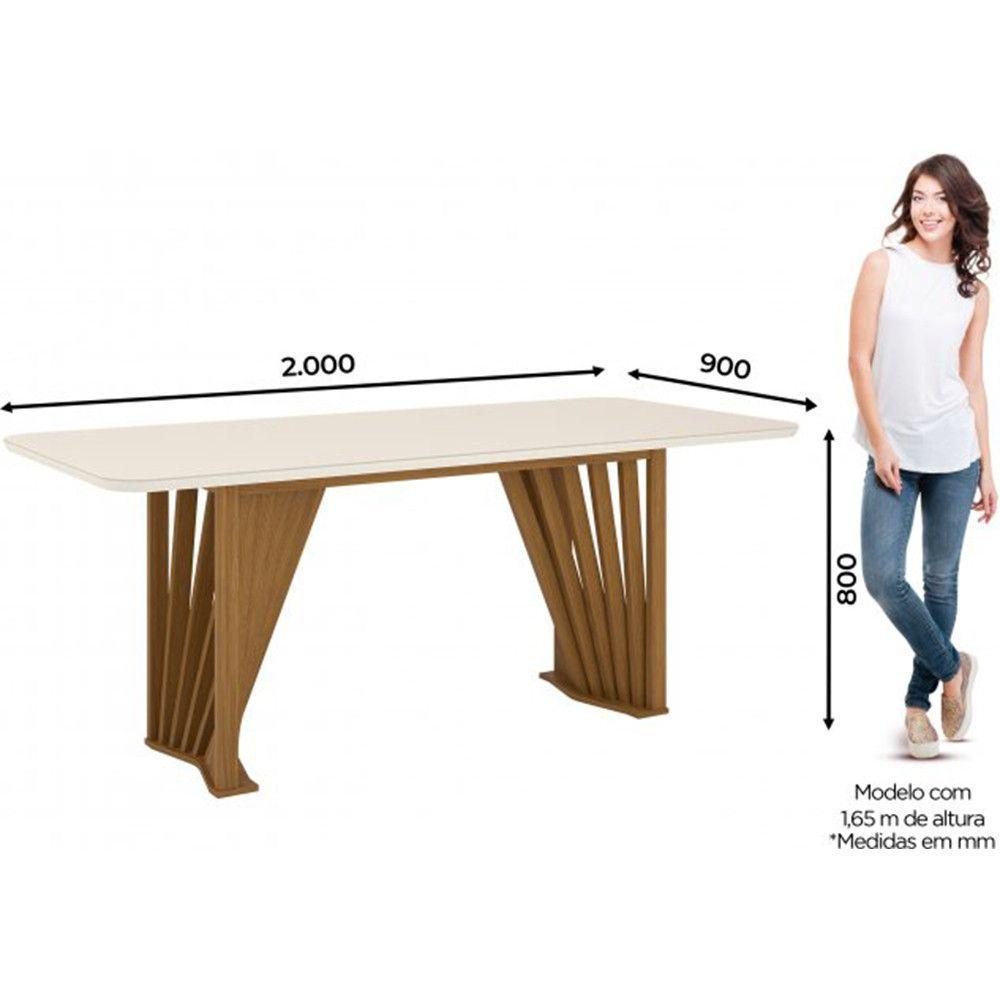 Conjunto Mesa De Jantar Henn Adriana Tampo De Vidro Com 6 Cadeiras Nature/off White/linho/courano