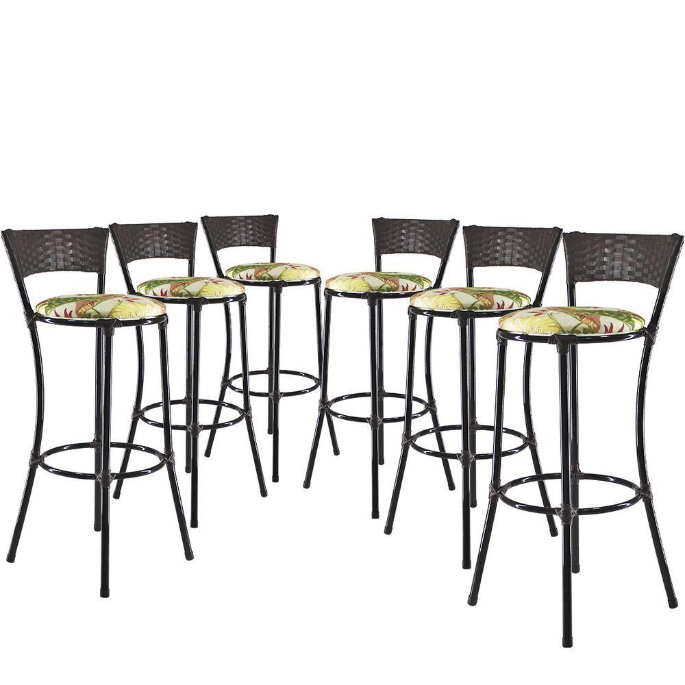 Miniatura Jogo Com 6 Banquetas Altas Forts Fibra Uv Bancada, área Goumert, Bar, Piscina, Balcão, Floral Verde